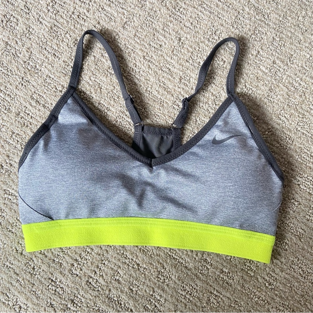 Nike DRY Fit Gray and Neon Yellow Sports Bra